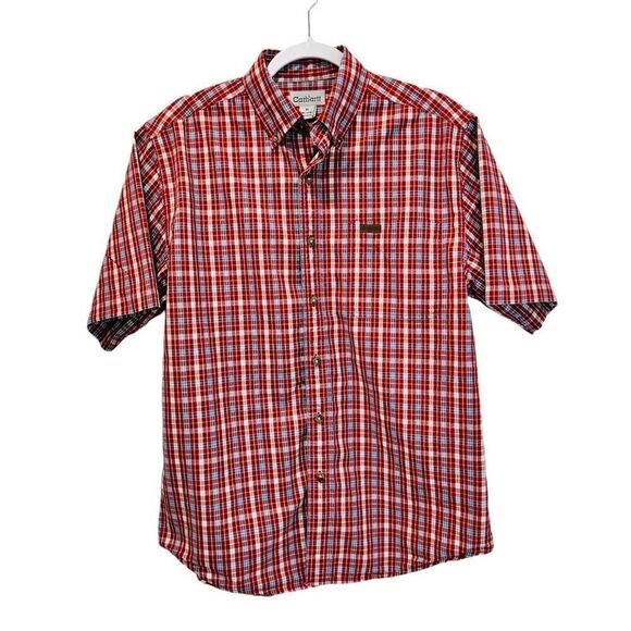 CARHARTT Men’s Plaid Short Sleeve Button Down Size Medium - Picture 1 of 7